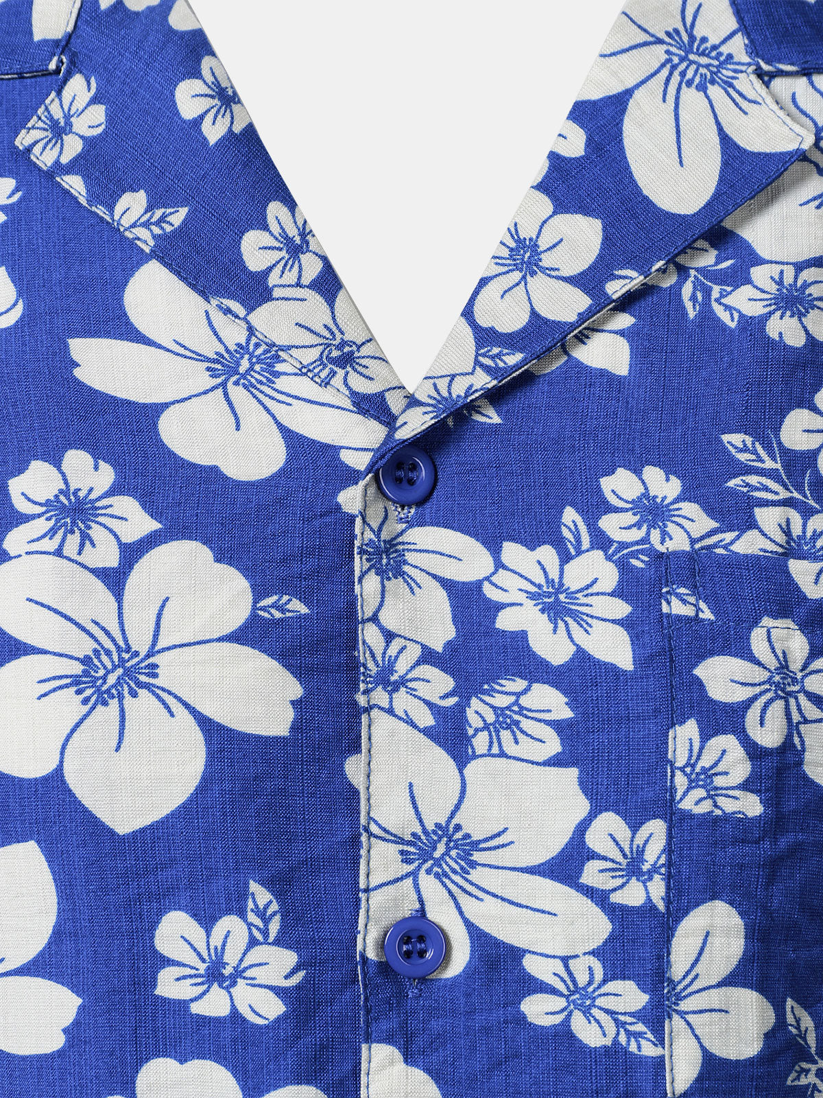 Men's Blue Floral Pocket Hawaiian Cuban Collar Short Sleeve Shirt