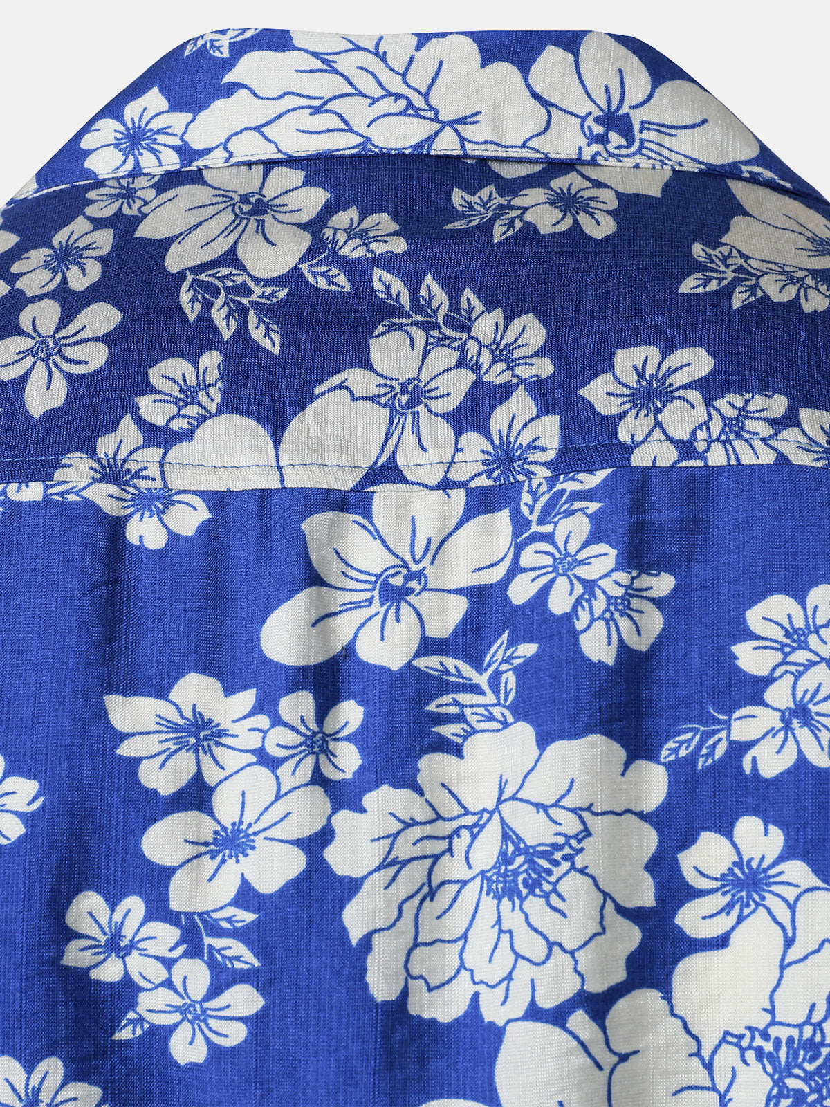 Men's Blue Floral Pocket Hawaiian Cuban Collar Short Sleeve Shirt
