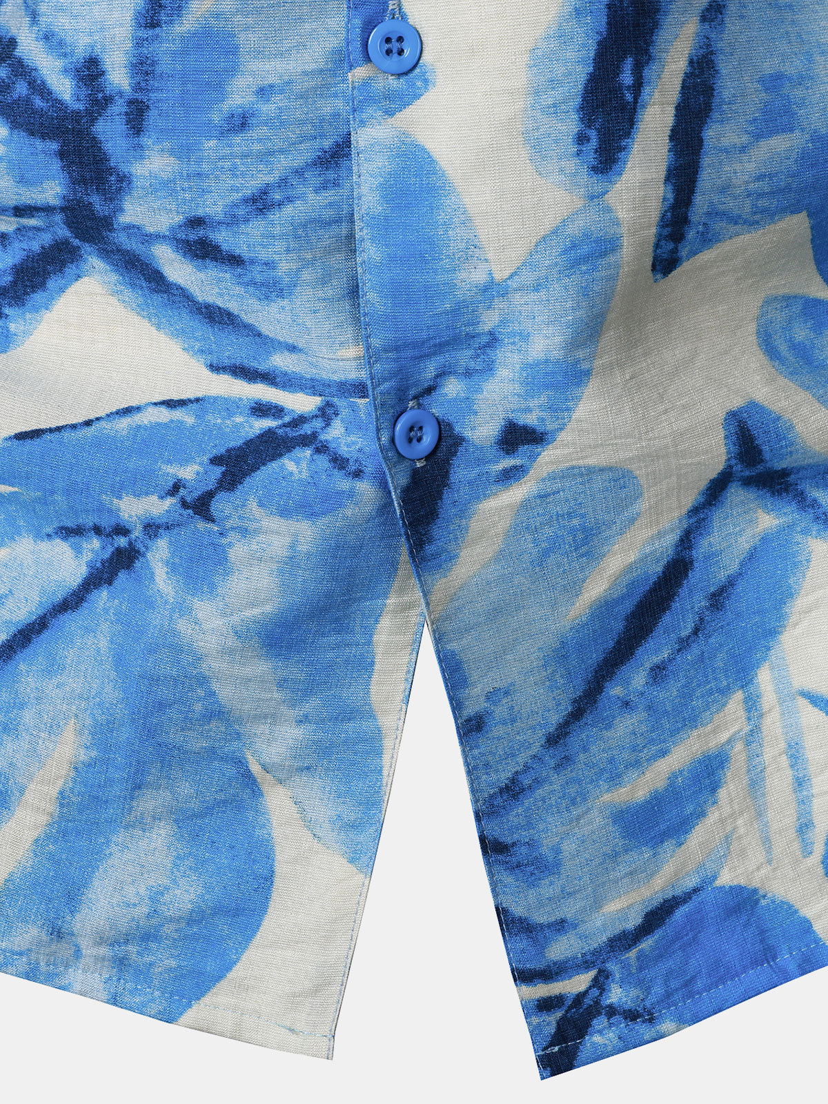 Men's Blue Tropical Leaves Print Pocket Hawaiian Cuban Collar Short Sleeve Shirt