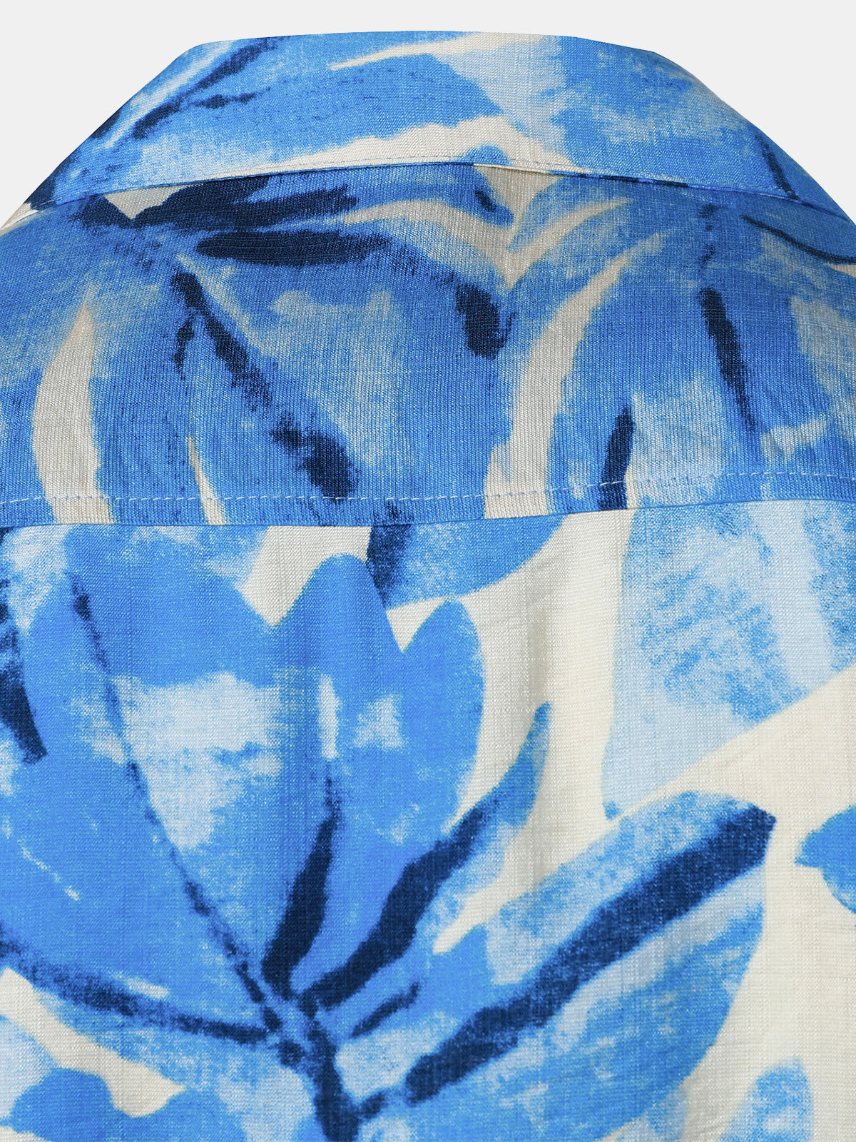 Men's Blue Tropical Leaves Print Pocket Hawaiian Cuban Collar Short Sleeve Shirt