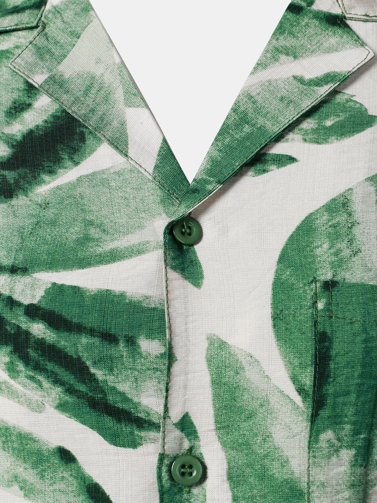 Men's Green Tropical Leaves Print Pocket Hawaiian Short Sleeve Shirt