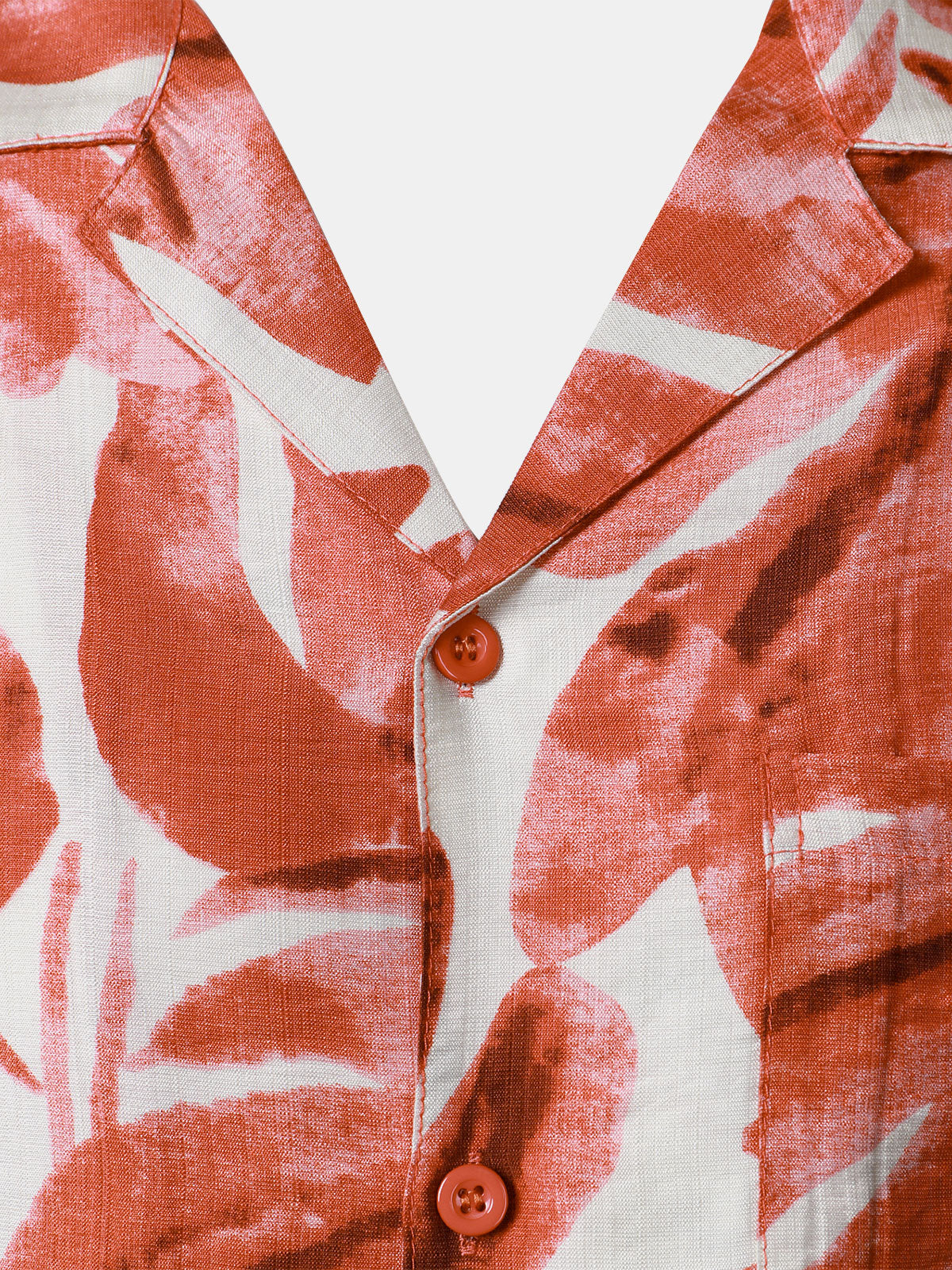 Men's Red Tropical Leaves Print Pocket Hawaiian Short Sleeve Shirt