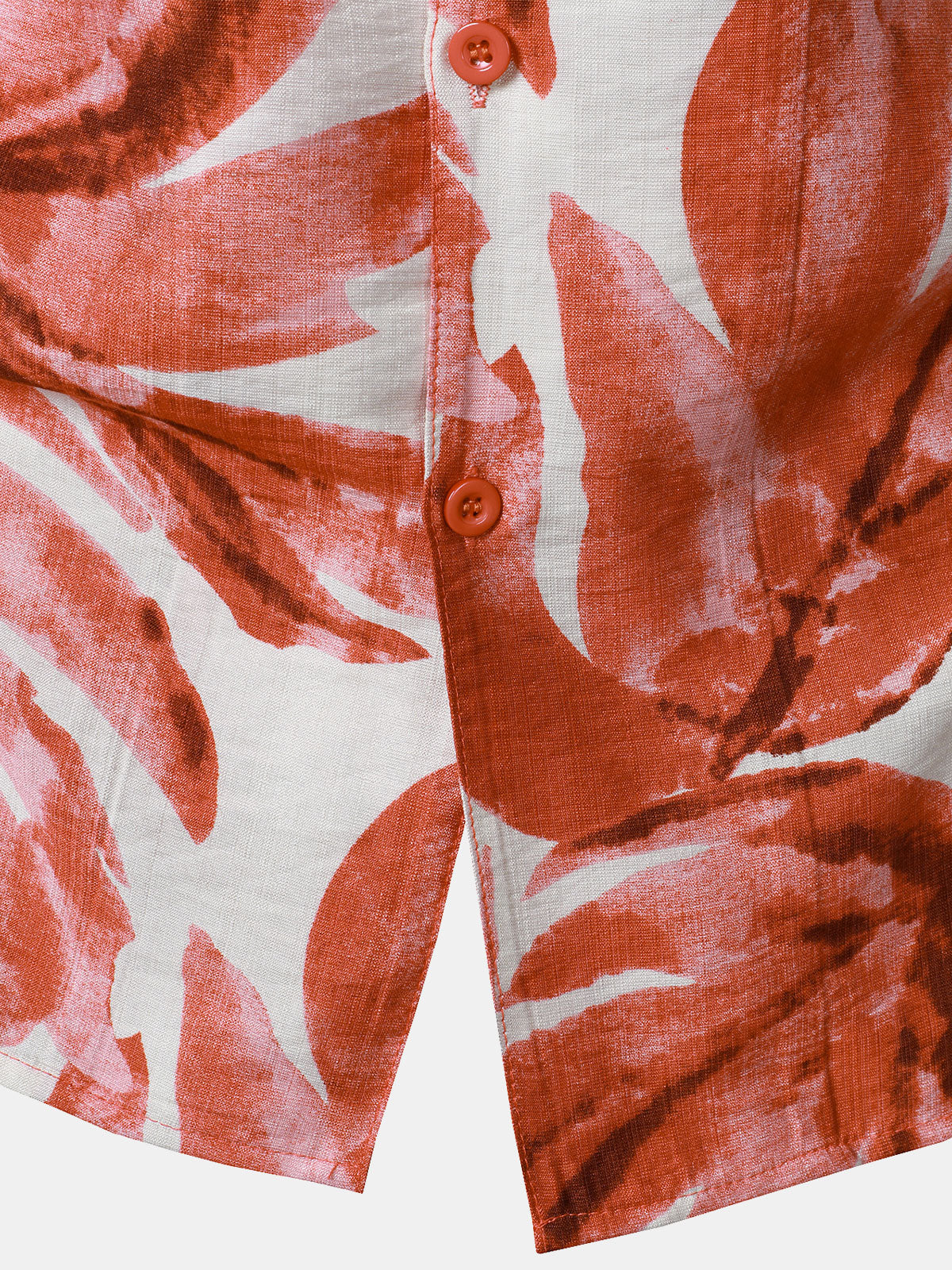 Men's Red Tropical Leaves Print Pocket Hawaiian Short Sleeve Shirt