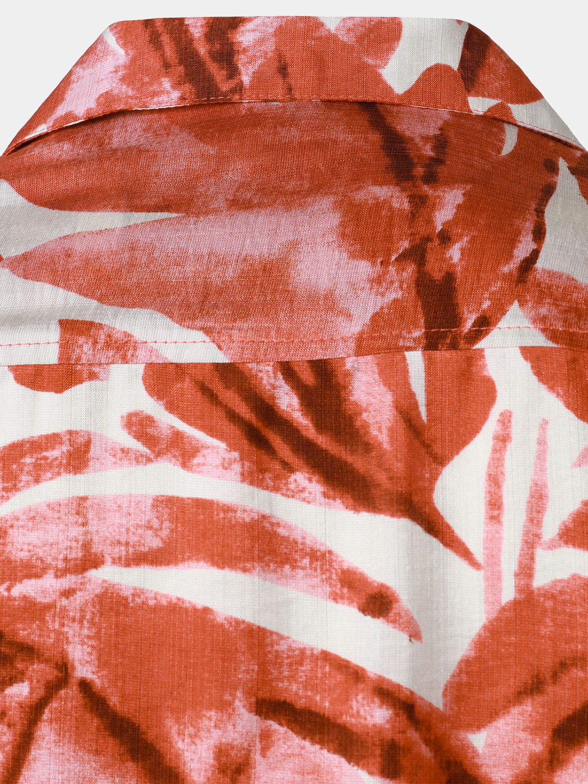 Men's Red Tropical Leaves Print Pocket Hawaiian Short Sleeve Shirt