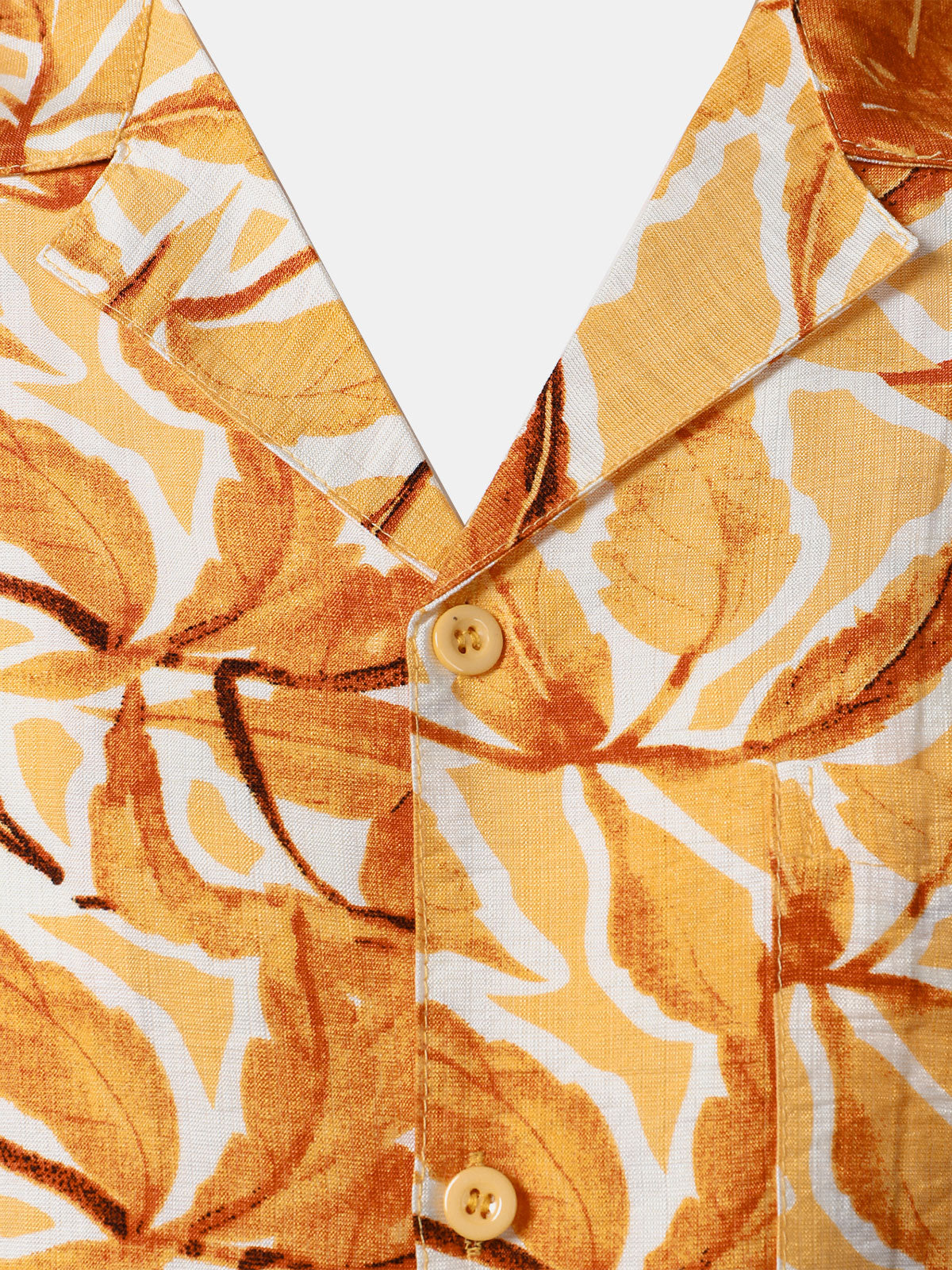 Men's Yellow Tropical Print Pocket Hawaiian Short Sleeve Shirt