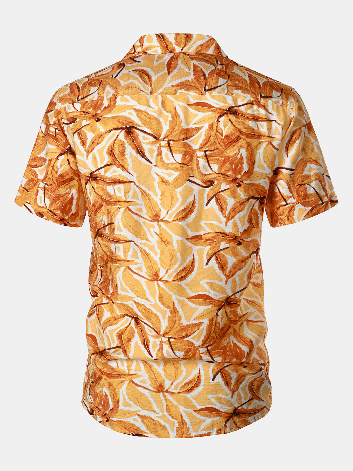 Men's Yellow Tropical Print Pocket Hawaiian Short Sleeve Shirt