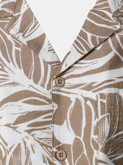 Men's Tropical Print Pocket Holiday Cuban Collar Short Sleeve Shirt
