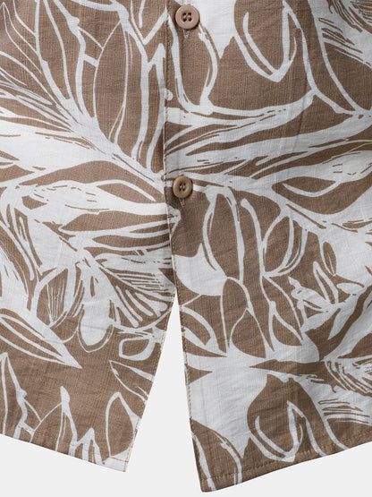 Men's Tropical Print Pocket Holiday Cuban Collar Short Sleeve Shirt