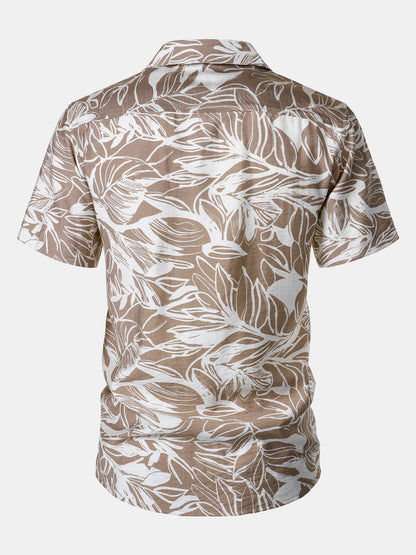 Men's Tropical Print Pocket Holiday Cuban Collar Short Sleeve Shirt