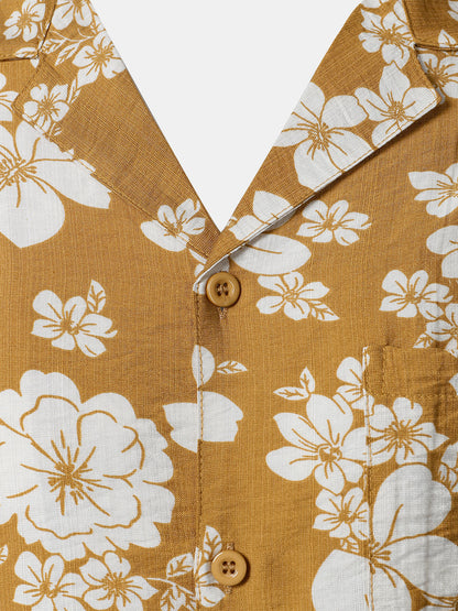 Men's Yellow Floral Pocket Resort Short Sleeve Shirt