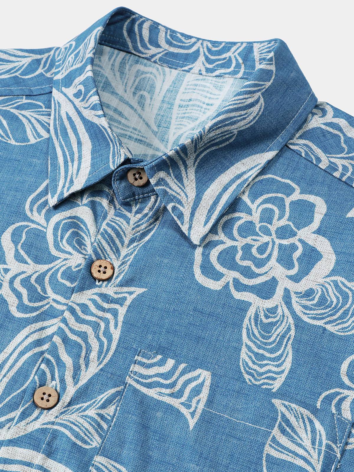 Men's Casual Short Sleeve Tropical Floral Leisure Shirt