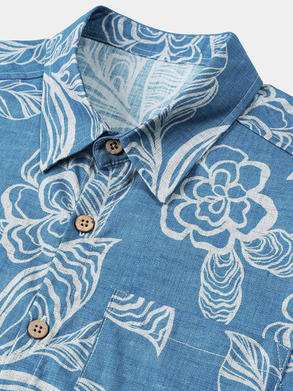 Men's Casual Short Sleeve Tropical Floral Leisure Shirt