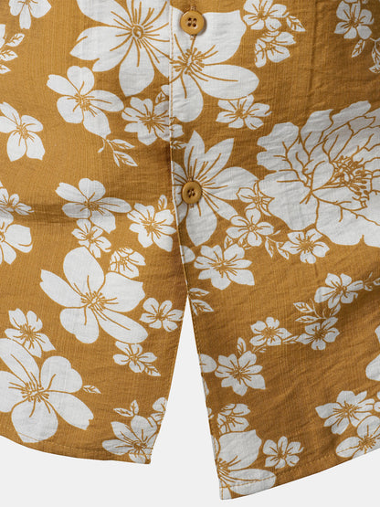 Men's Yellow Floral Pocket Resort Short Sleeve Shirt