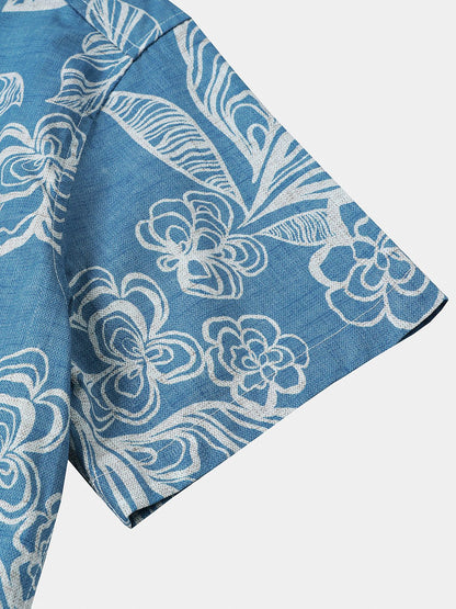 Men's Casual Short Sleeve Tropical Floral Leisure Shirt