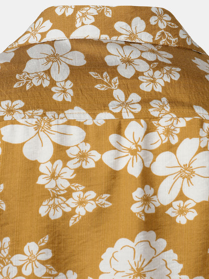 Men's Yellow Floral Pocket Resort Short Sleeve Shirt