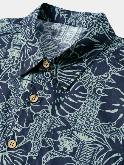 Men’s Hawaiian Tropical Leaf Short Sleeve Breathable Cool Vacation Beach Shirt