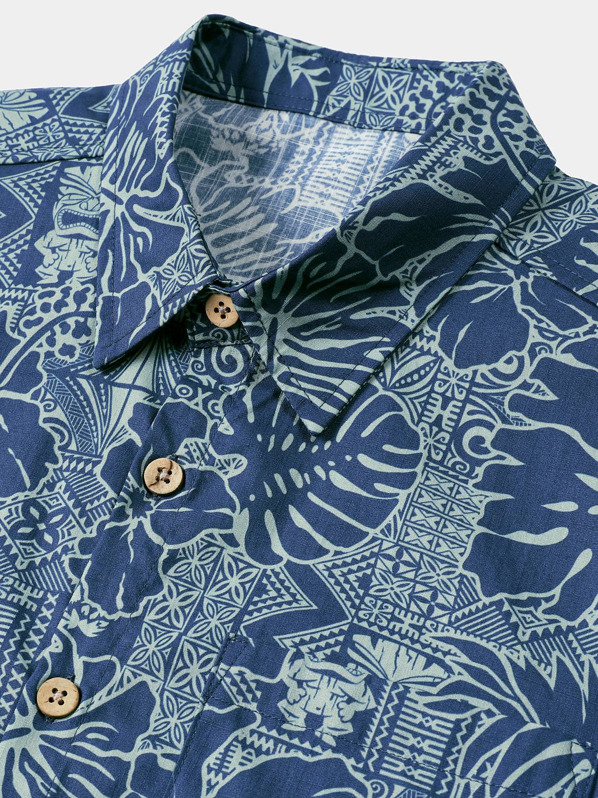 Men's Breathable Short Sleeve Tropical Botanical Cotton Shirt