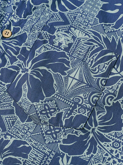 Men's Breathable Short Sleeve Tropical Botanical Cotton Shirt