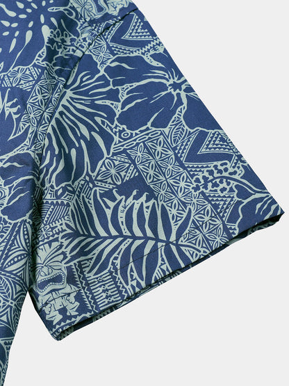 Men's Breathable Short Sleeve Tropical Botanical Cotton Shirt
