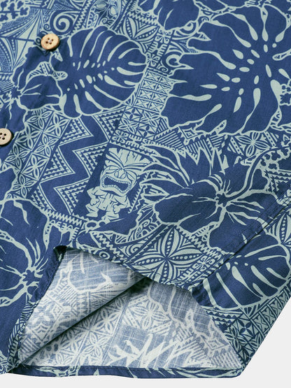 Men's Breathable Short Sleeve Tropical Botanical Cotton Shirt