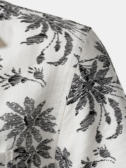 Men's Floral Print Pocket Short Sleeve Hawaiian Shirt