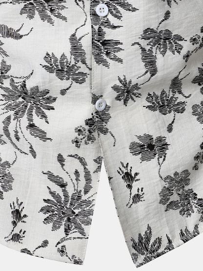 Men's Floral Print Pocket Short Sleeve Hawaiian Shirt