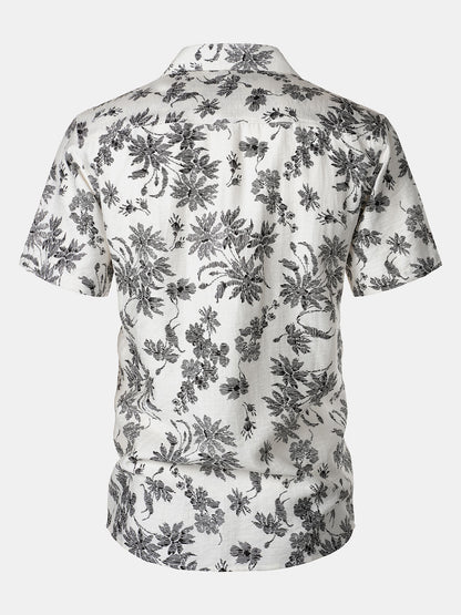 Men's Floral Print Pocket Short Sleeve Hawaiian Shirt