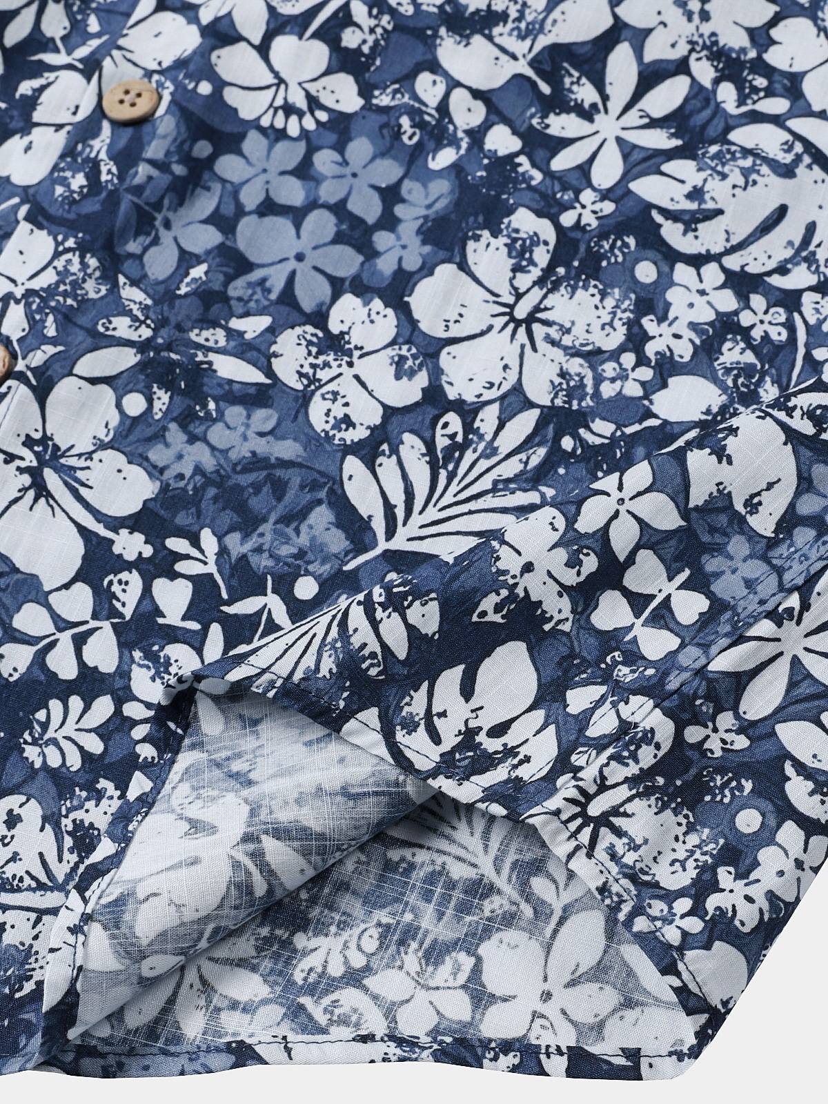 Men's Short Sleeve Cotton Breathable Island Holiday Hibiscus Print Retro Shirt