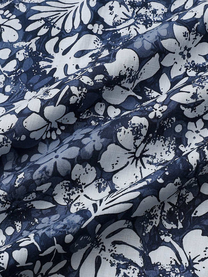 Men's Short Sleeve Cotton Breathable Island Holiday Hibiscus Print Retro Shirt