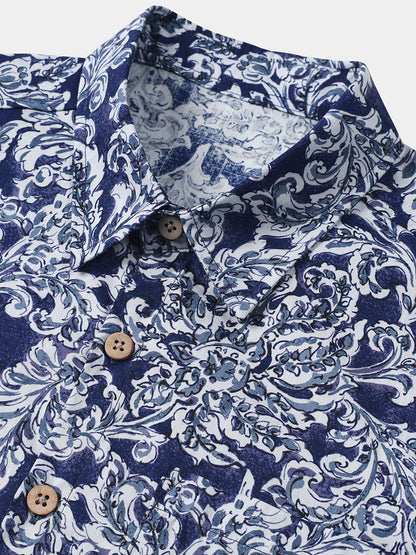 Men’s Classic Floral Short Sleeve Button Up Breathable Cool Vacation Shirt