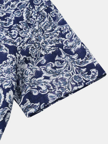 Men’s Classic Floral Short Sleeve Button Up Breathable Cool Vacation Shirt