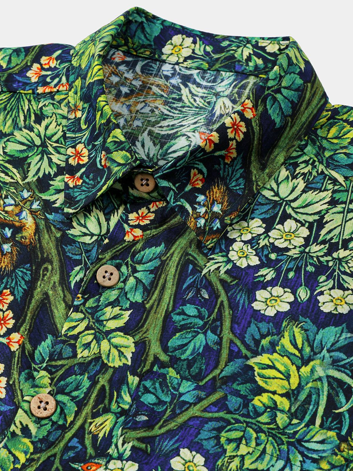Men's Tropical Green Botanical Cotton Hawaiian Shirt