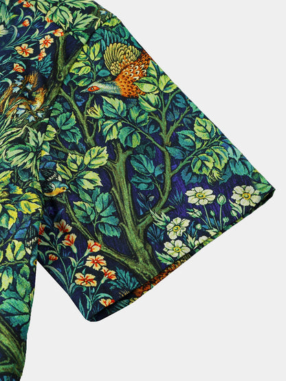 Men's Tropical Green Botanical Cotton Hawaiian Shirt