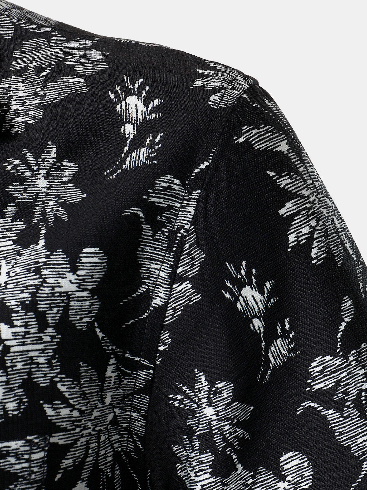 Men's Black Tropical Floral Print Casual Hawaiian Shirt