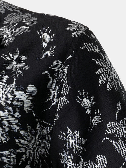 Men's Black Tropical Floral Print Casual Hawaiian Shirt