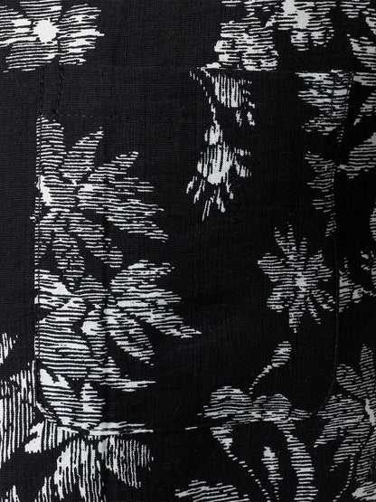 Men's Black Tropical Floral Print Casual Hawaiian Shirt