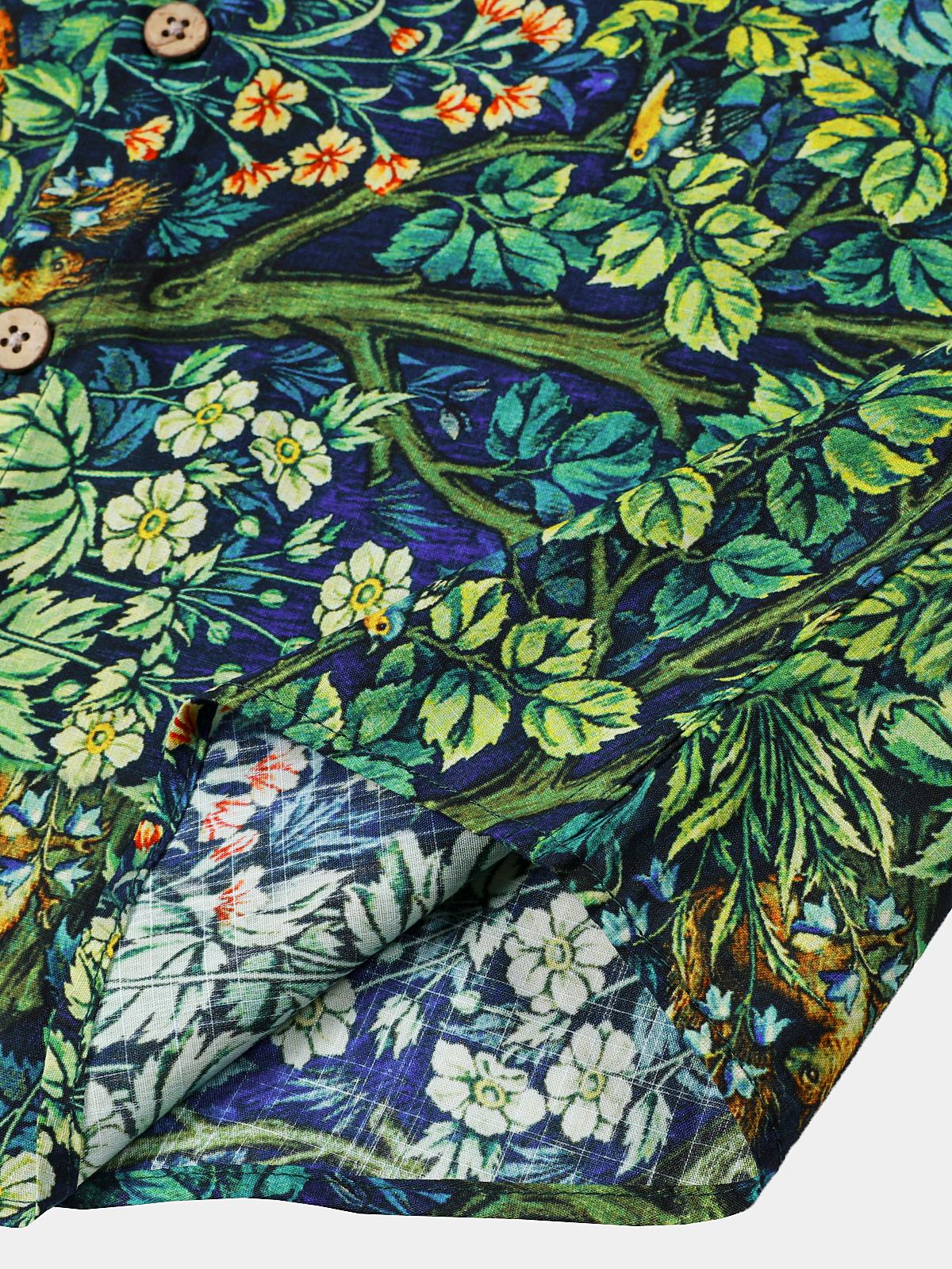 Men's Tropical Green Botanical Cotton Hawaiian Shirt