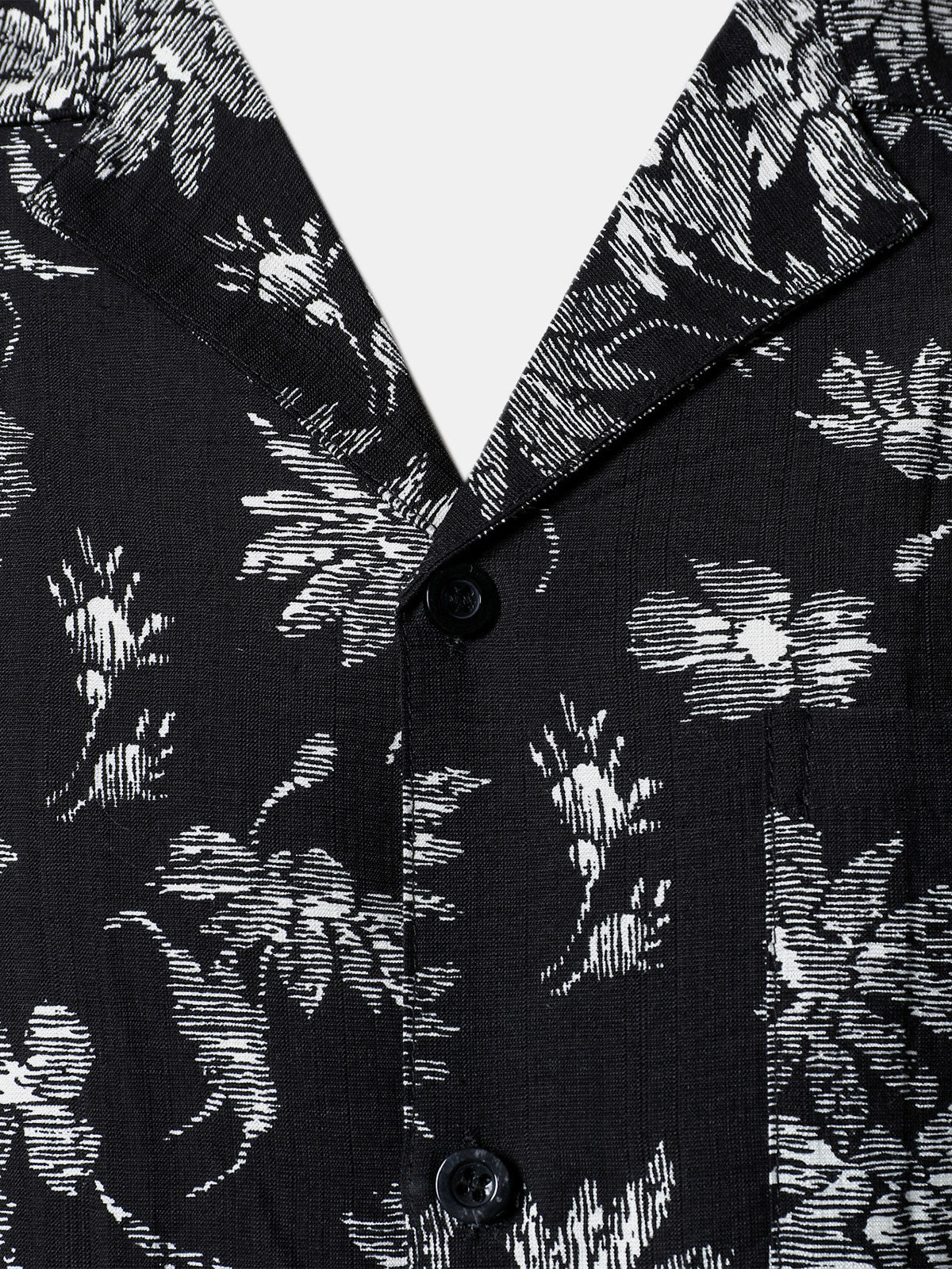 Men's Black Tropical Floral Print Casual Hawaiian Shirt