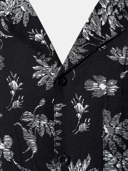 Men's Black Tropical Floral Print Casual Hawaiian Shirt