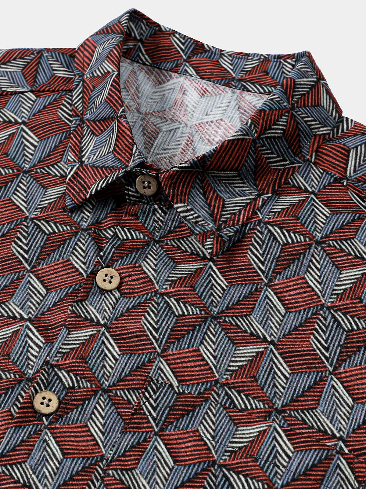 Men’s Geometric Pattern Short Sleeve Button Up Breathable Cool Everyday Casual Shirt