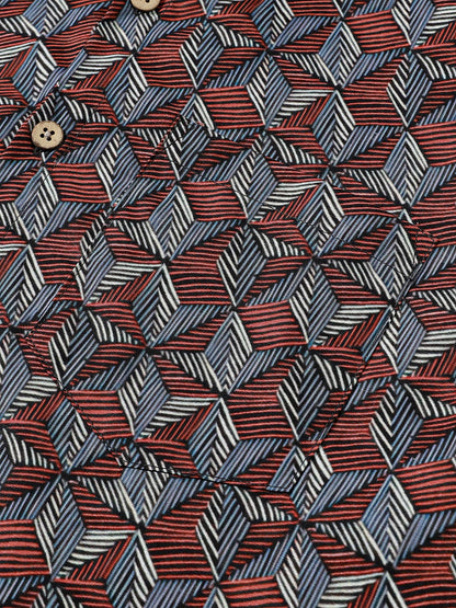 Men’s Geometric Pattern Short Sleeve Button Up Breathable Cool Everyday Casual Shirt