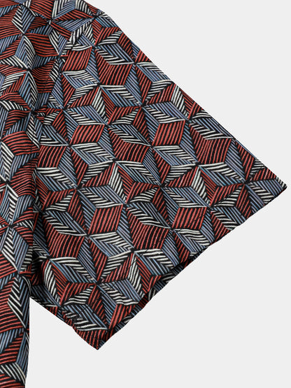 Men’s Geometric Pattern Short Sleeve Button Up Breathable Cool Everyday Casual Shirt