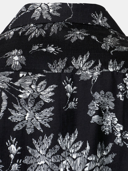 Men's Black Tropical Floral Print Casual Hawaiian Shirt