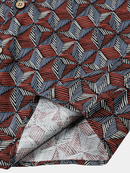 Men’s Geometric Pattern Short Sleeve Button Up Breathable Cool Everyday Casual Shirt
