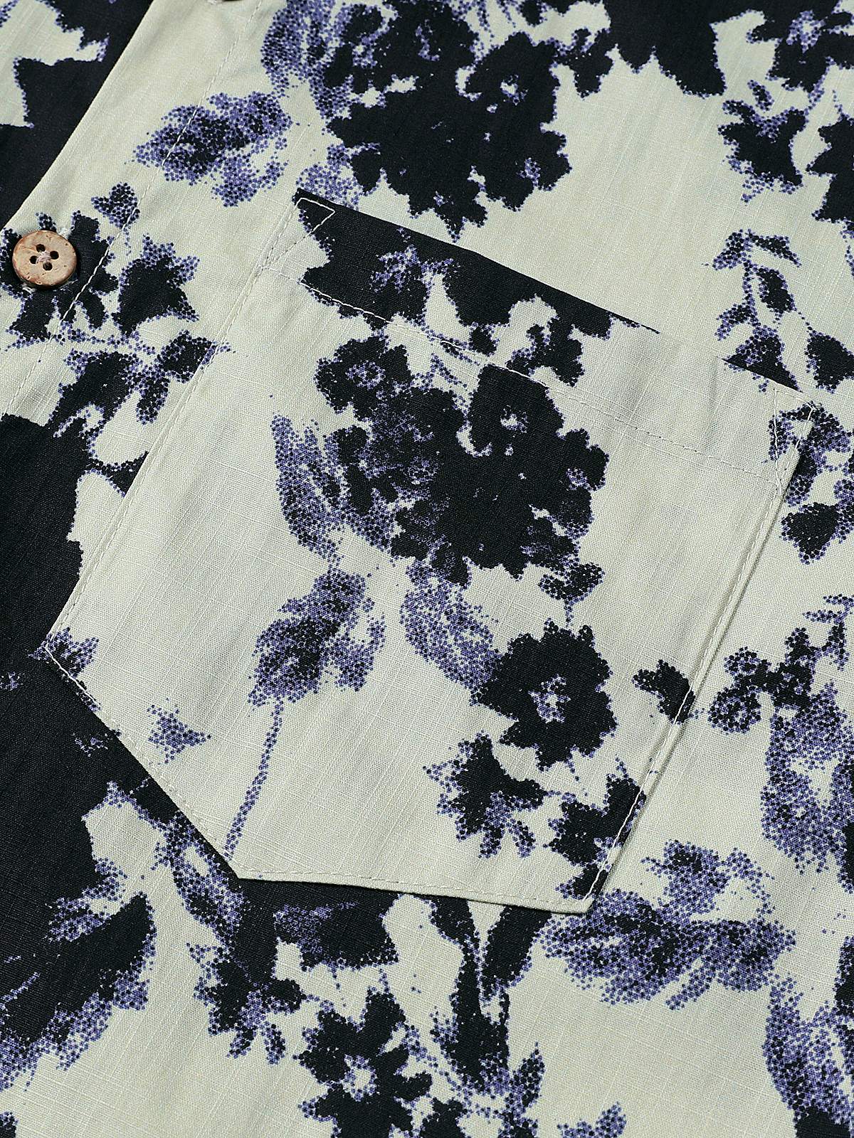 Men's Short Sleeve Ink Wash Floral Cotton Resort Shirt
