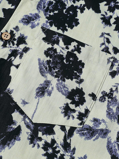 Men's Short Sleeve Ink Wash Floral Cotton Resort Shirt