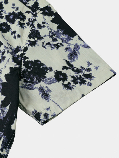 Men's Short Sleeve Ink Wash Floral Cotton Resort Shirt