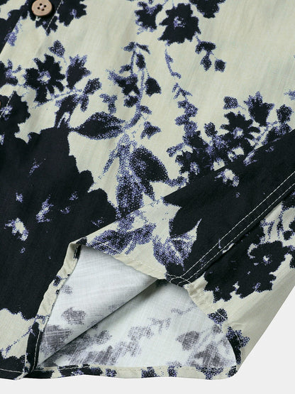 Men's Short Sleeve Ink Wash Floral Cotton Resort Shirt
