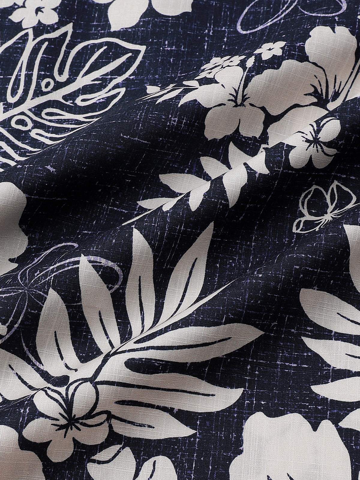 Men's Short Sleeve Cotton Breathable Island Holiday Blossom Pattern Vintage Shirt