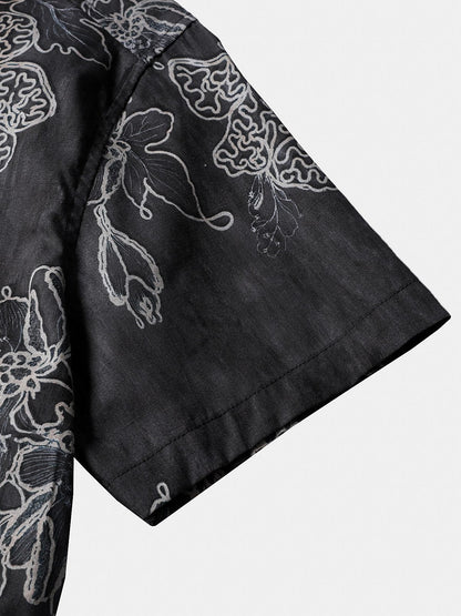 Men's Short Sleeve Cotton Breathable Island Holiday Sketch Floral Retro Shirt
